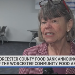 screenshot of Spectrum news coverage of Community Food Assessment launch. Image shows Worcester County Food Bank Director Jean McMurray addressing food insecurity
